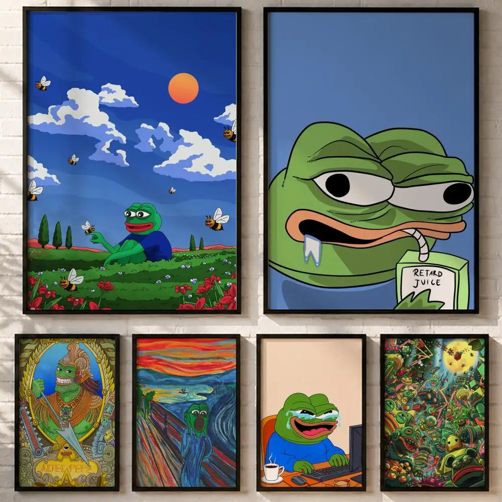Retro Meme Pepe the Frog Poster HD poster wall art self-stick no-residue for home cafe office great gift
