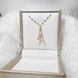 New Arrival Titanium Steel Eiffel Tower Necklace with Creative Mix of Pearls and Diamonds