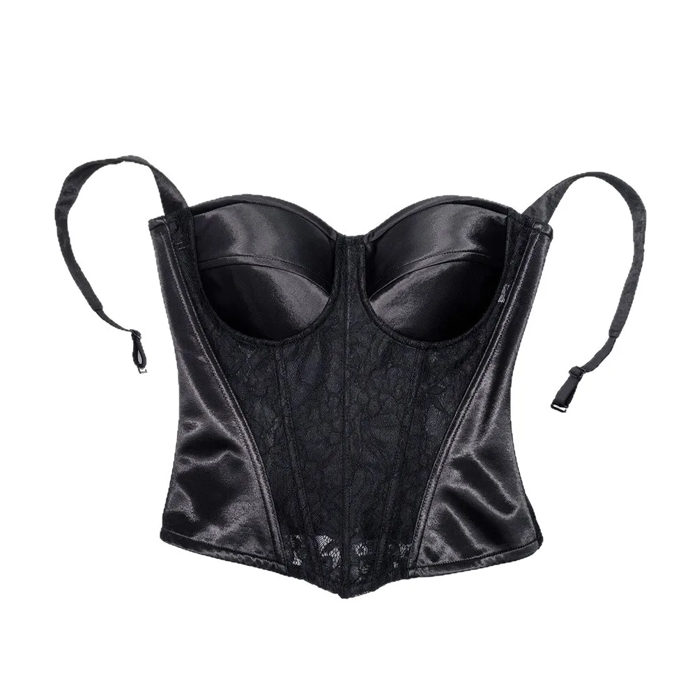 

Lace Trimmed Acetate Satin Splicing Bustier Top - Slimming Corset with Boning, Smooth & Elegant Shapewear for Women Lingerie