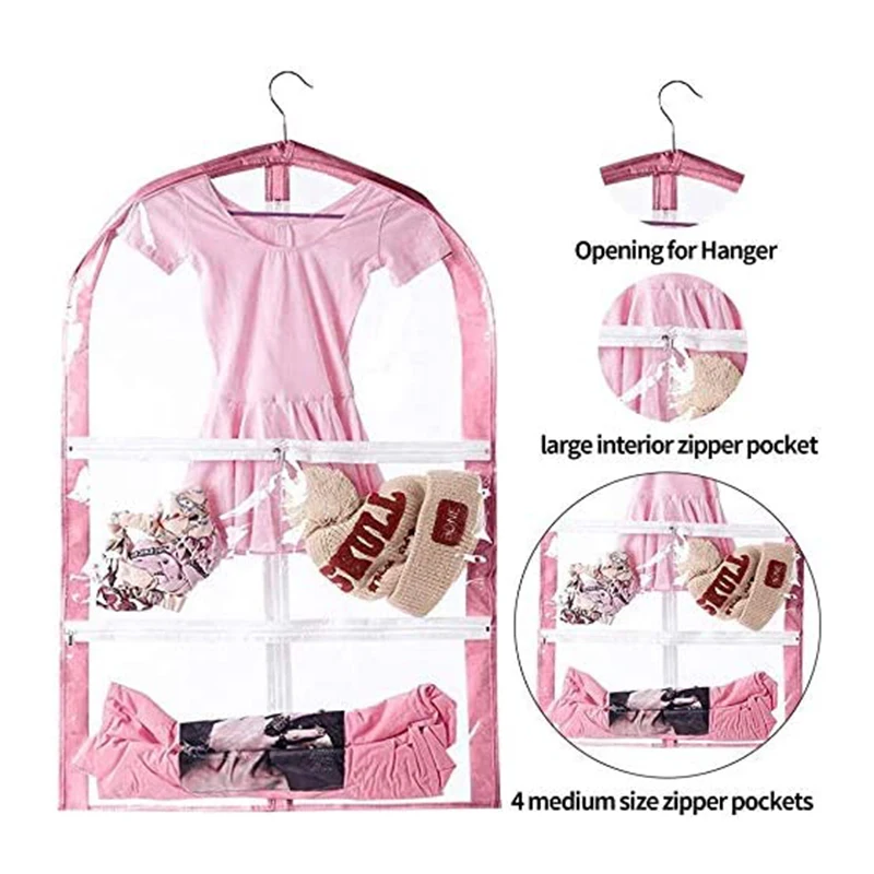 Waterproof PVC Kids Garment Bags Girls Dance Dress Bag with Zipper Pockets Hanging Clothes Protector Cover For Travel Storage