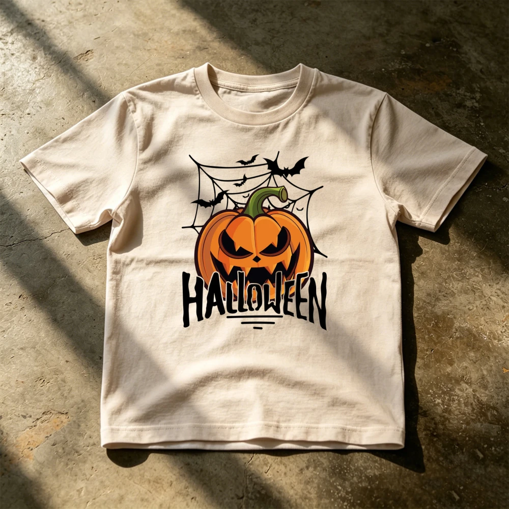 Spooky Jack O Lantern Pumpkin Bat Spider Web Halloween Graphic Print T‑Shirt Unisex Fall Party Casual Cotton Short Sleeve Tee