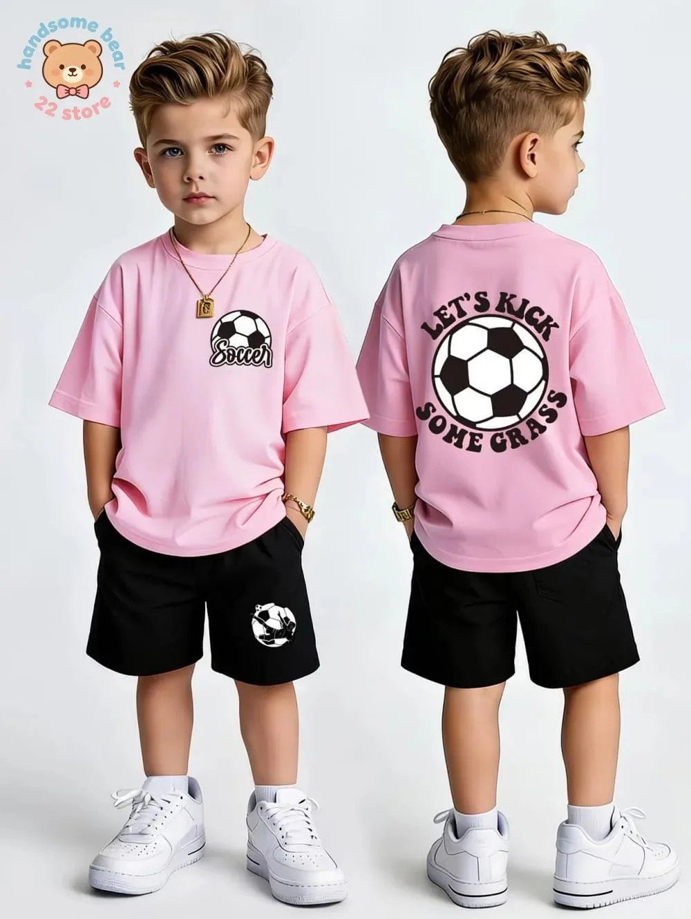 Sommer-Bekleidungsset für Kinder Fußball-Print T-Shirt Shorts 2-teiliges Outfit Kinder Sport Freizeitanzug Baumwolle Teenager-Jungen Kleidung – Detail 5