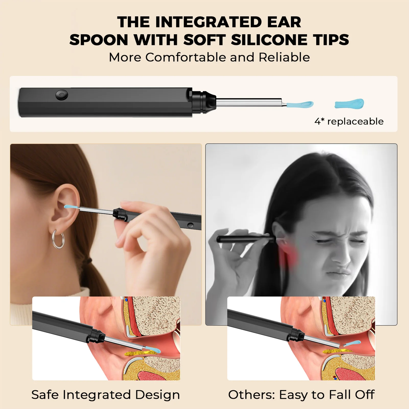 LED Lighted Ear Pick Spoon Ear Wax Cleaner with Soft Silicone Tip Rechargeable Electric Ear Pick for Family Check Ear Nose