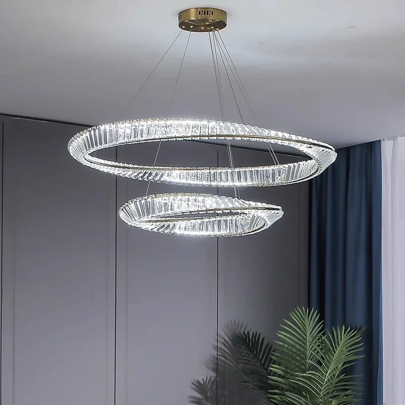 Modern Living Room Led K9 Dimmable Pendant Lights Luxury Gold Irregular Ring Crystal  Lam  Luminarias Lamp Fixtures