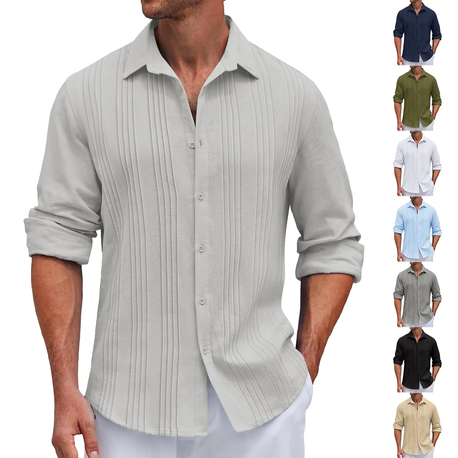 Мужские однотонные рубашки, модные рубашки с длинными рукавами в вертикальную полоску, весенне-осенние повседневные повседневные универсальные рубашки на пуговицах с лацканами