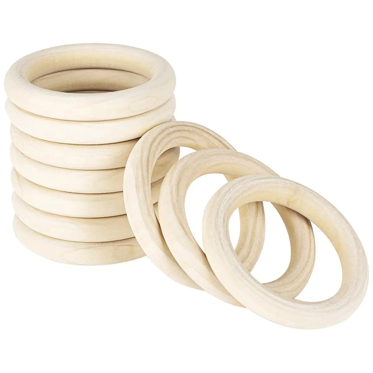 AB09 Unfinished Wooden Rings for Crafts, 75mm Natural Solid Wood Rings for DIY Macrame and Jewelry 20PCS