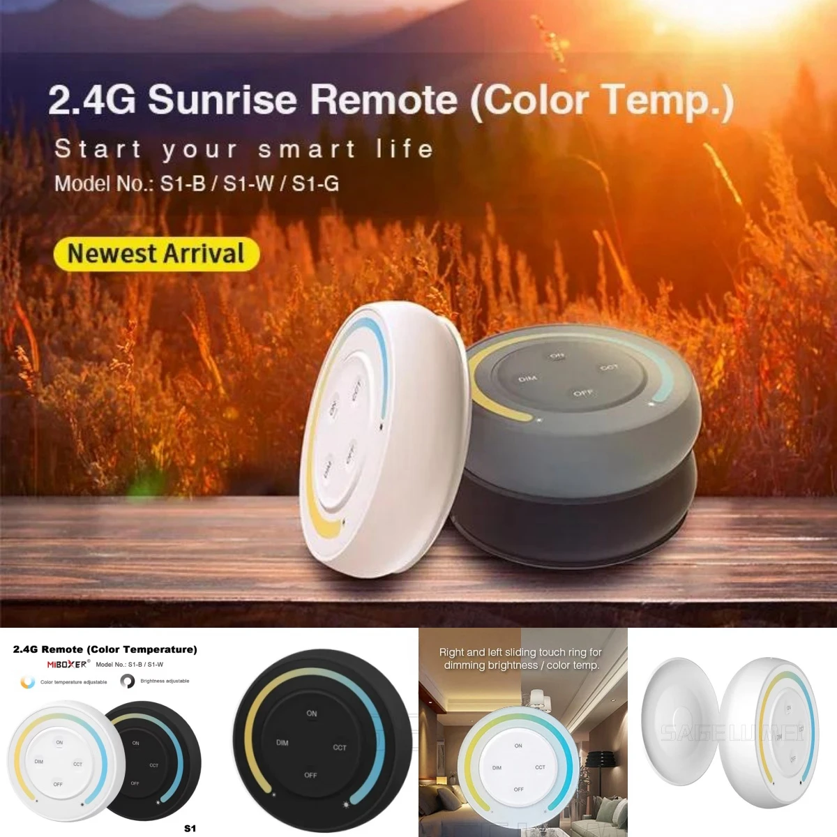 

Miboxer S1-B S1-W 2.4GHZ LED Controller Sunrise Remote Rainbow Remote For CCT Color Temperature Dual White Controller/light