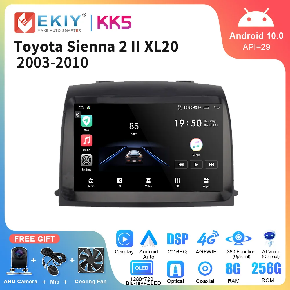 EKIY KK5 Car Radio Android Auto CarPlay For Toyota Sienna 2 II XL20 2003-2010 Car Radio Multimedia Player Navigation GPS  2 Din