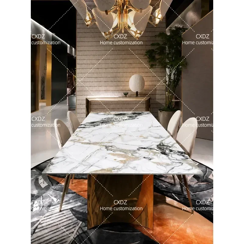 Modern Rectangular Sintered Stone Dining Table and Chairs Set Simple Marble Look Small Household Kitchen Furniture