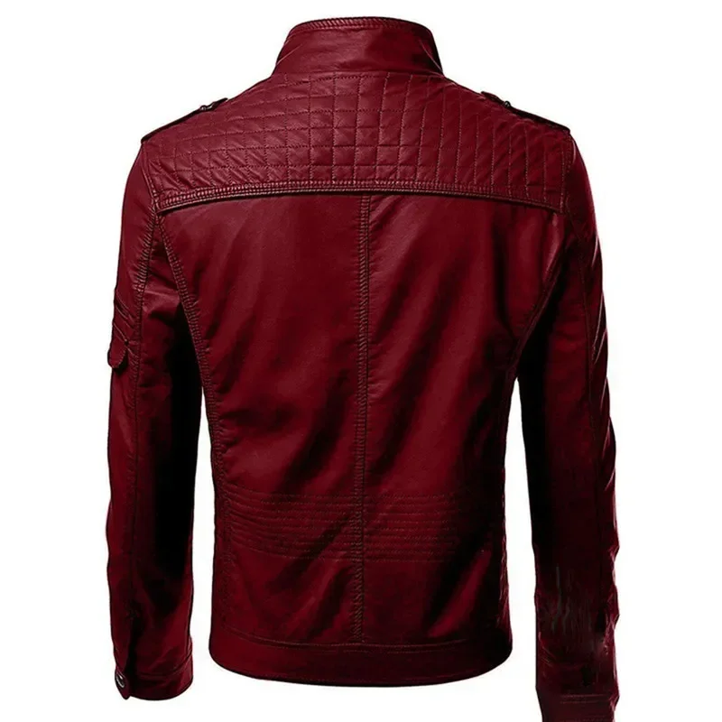 Casual High-End Fashion Leather Coat Men Sell European and American Solid Color Handsome Stand-Up Collar Jacket