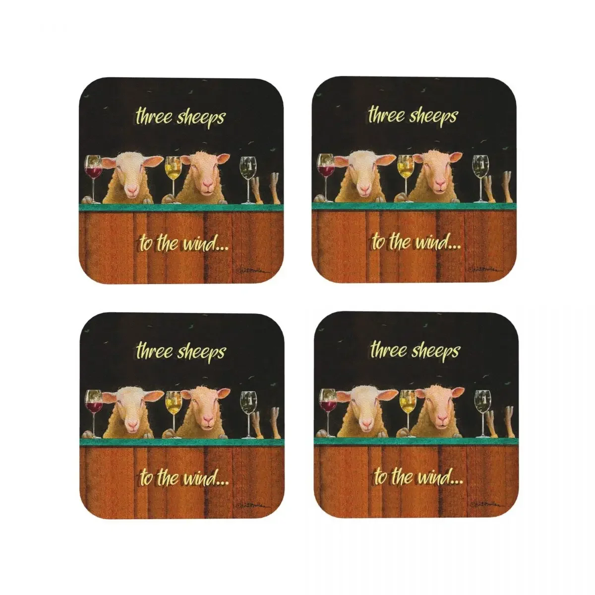 Three Sheeps To The Wind... Coasters Kitchen Placemats Waterproof Insulation Cup Coffee Mats For Home Tableware Pads Set of 4