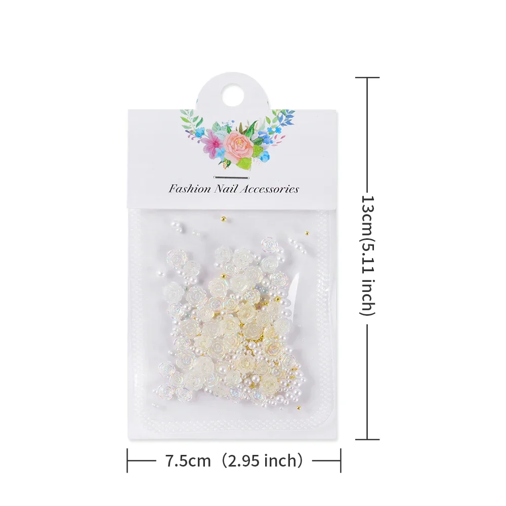 50 buah/tas aksesori Resin Auroras putih bunga mawar Dekorasi seni Resin manik-manik campuran Mini gelembung DIY perlengkapan membuat perhiasan