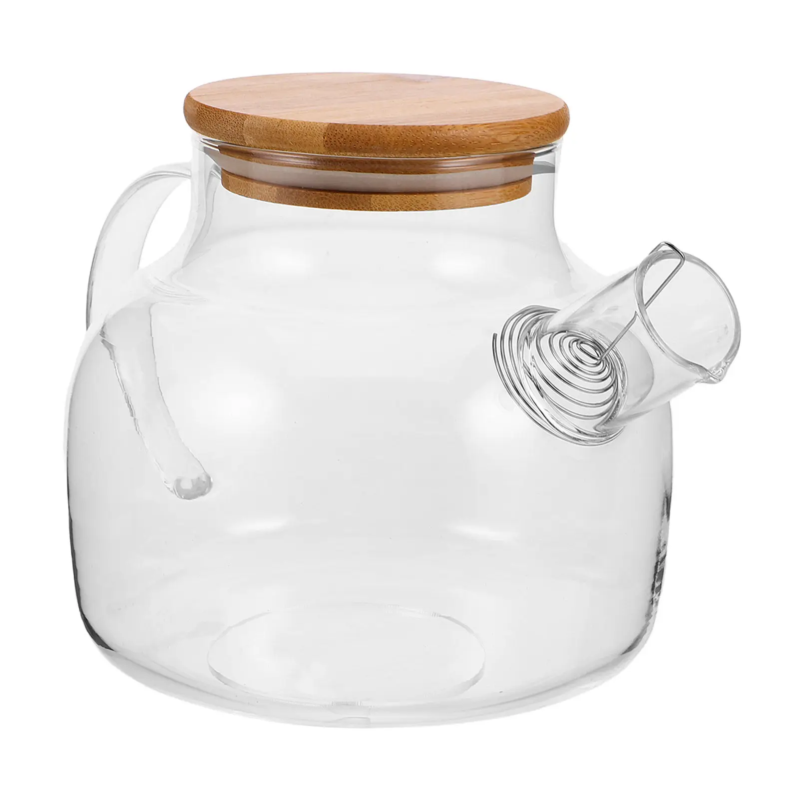 Glass Teapot Bamboo Lid Short Spout Large Capacity Clear Kettle Brewing Pot Suitable Tea Party Glass Pot with Lid