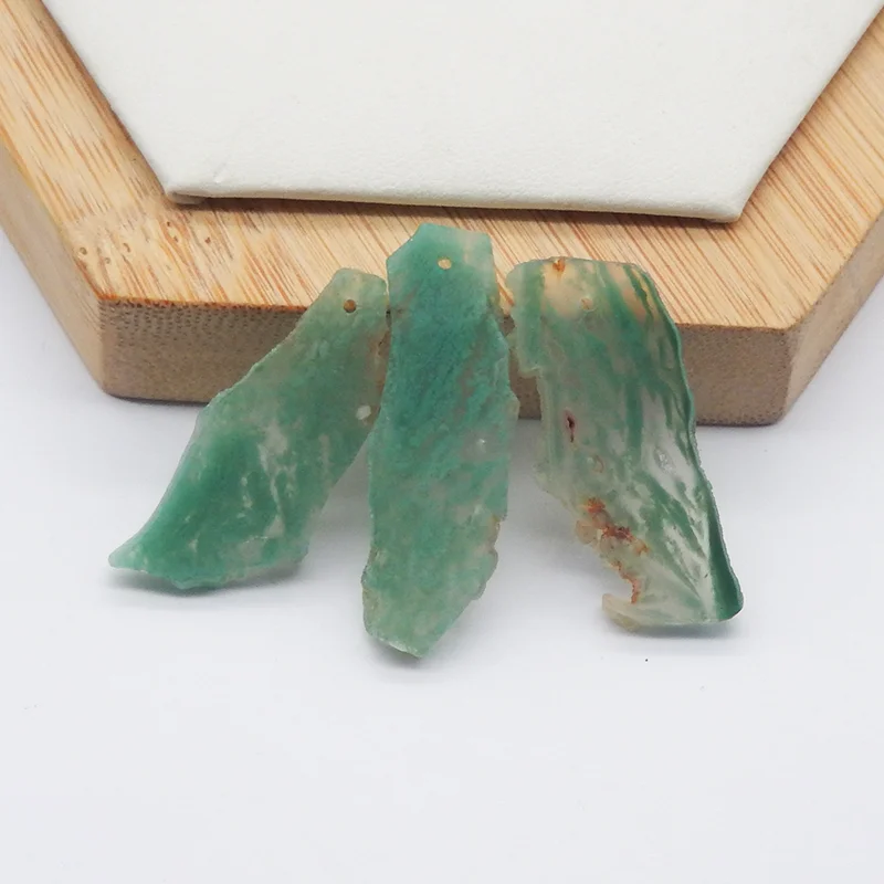 

3PCS Natural Green Chalcedony Irregular Shape Earrings Beads for Jewelry Making, Handmade Natural stones beads