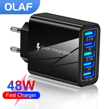 48W hızlı şarj 5 portları USB duvar adaptörü iphone 12 13 Samsung Xiaomi aydınlatma cep telefonu USB şarj cihazı hızlı şarj kafası