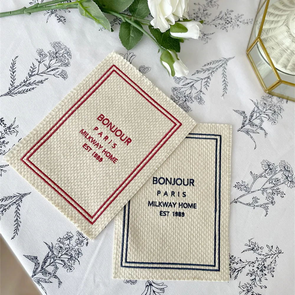 French style bonjour blue embroidered coaster and pot mat, set photo props, background mat, dining table decoration