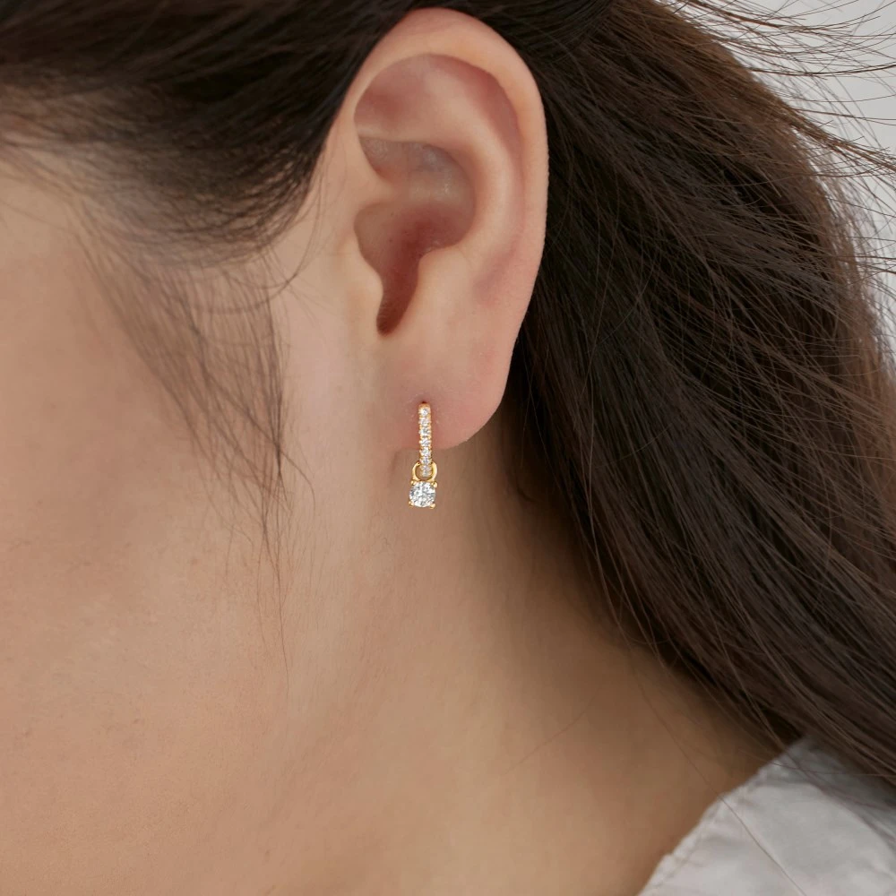 Wong Rain 18K Gold Plated 925 Sterling Silver 3.5 MM Round Cut High Carbon Diamond Gemstone Drop Earrings Fine Jewelry Wholesale