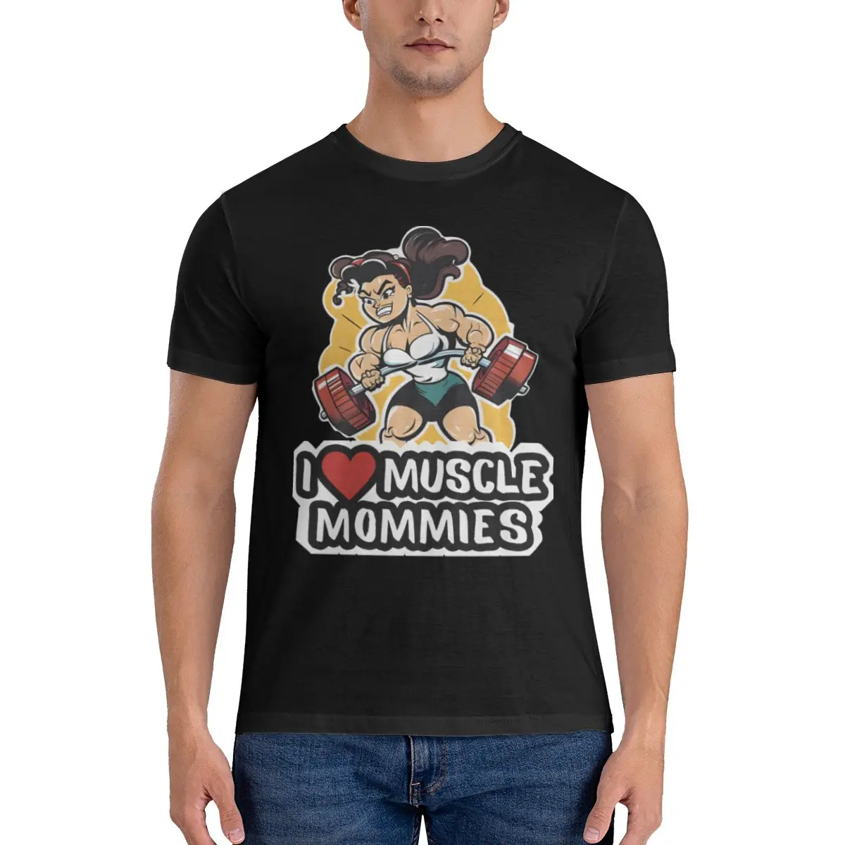 I Love Muscle Mommies T-Shirt for Men Muscle Mommy Novelty Pure Cotton Tees Round Neck Short Sleeve T Shirt Birthday Gift Tops