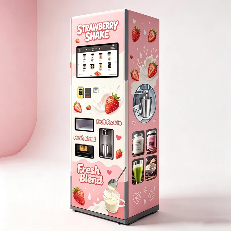 Strawberry Protein Shake Vending Machine Touch Screen Powder Mixing Milk Tea Beverage Automatic Dispenser Customized