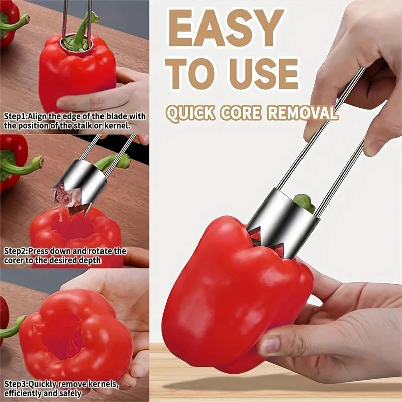

TOPLIVING 1 PCS Stainless Steel Fruit Vegetable Corer Seed Remover For Apple Pear Tomato Pepper Red Bell Pepper Universal Ki