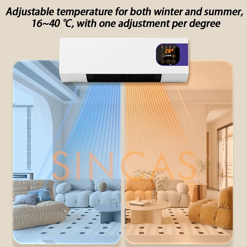 Wall-mounted Household Intelligent Remote Control Heater Winter And Summer Dual-purpose Heater Digital Display Electric Heater