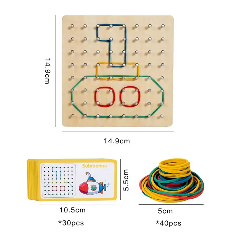 Wooden Geoboard With 30 Pattern Cards And 40 Rubber Bands For 3 4 5-Year-Old Kids And Toddlers To Create Figures