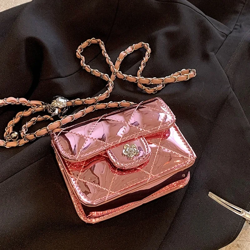 Fahsion Mini Shoulder Bag PU Leather Korean Version Crossbody Bag Solid Color Chain Strap Chain Purse Women Fashion Handbag