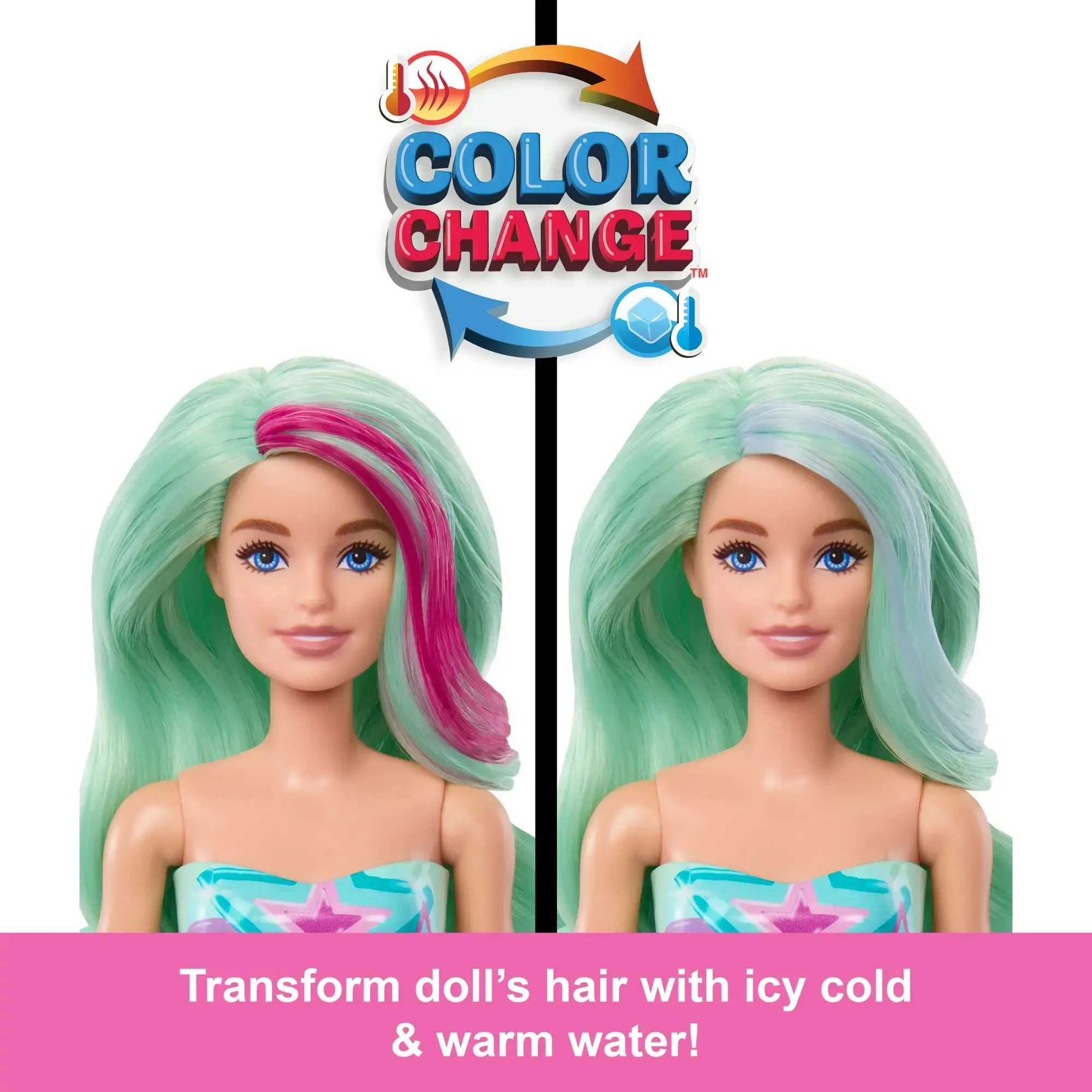 Mattel Barbie Color Reveal Mermaid Series Poupée et accessoires de 11,5 pouces avec 6 surprises, cheveux à changement de couleur, cadeau pour enfants