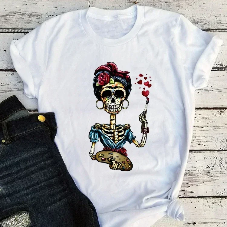 Skull Day of The Dead Graphic T Shirts Skeleton Woman Tshirts Mexican Heritage Flowers Black Tops Casual Kawaii Funny Clothes