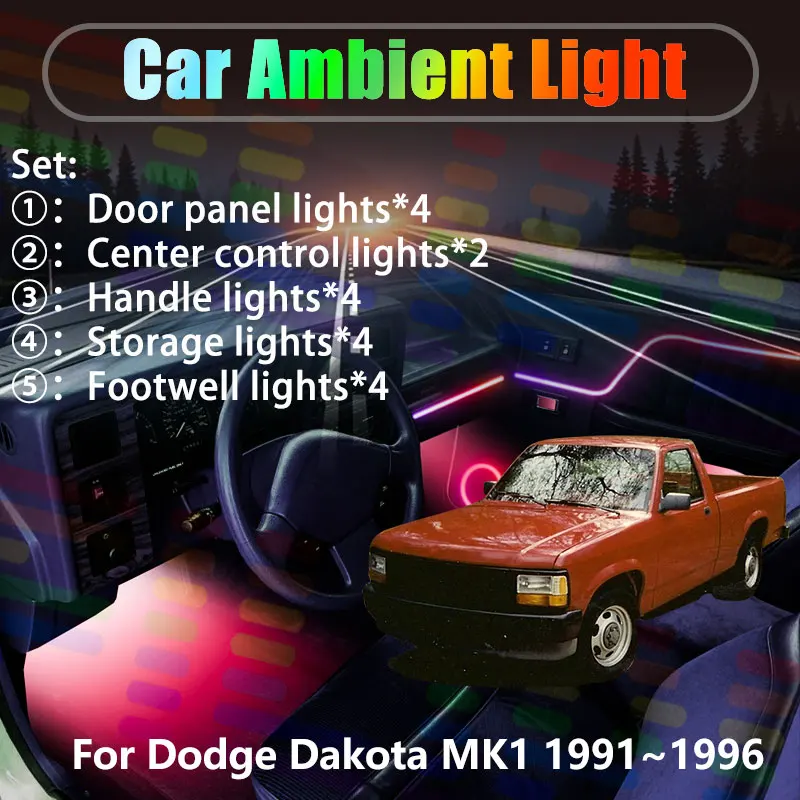 

For Dodge Dakota MK1 1th 1Gen 1991~1996 2/18 in 1 Car ambient lighting Led trunk interior led lights USB RGB Ensemble Streamer