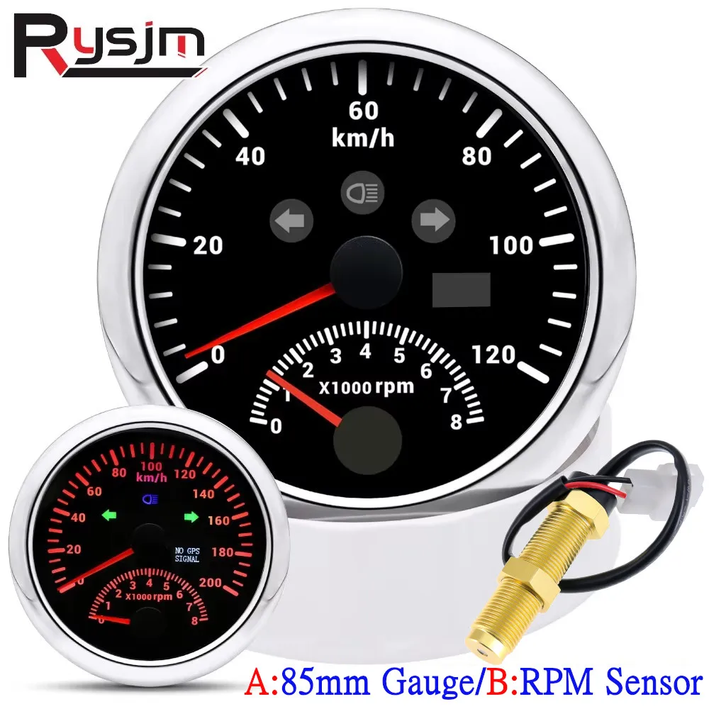 Compteur de vitesse GPS 85 mm avec tachymètre 120 km/h 160 km/h 200 km/h pour voiture, camion, bateau, compteur de vitesse, odomètre, support 85 mm, capteur de régime 9-32 V