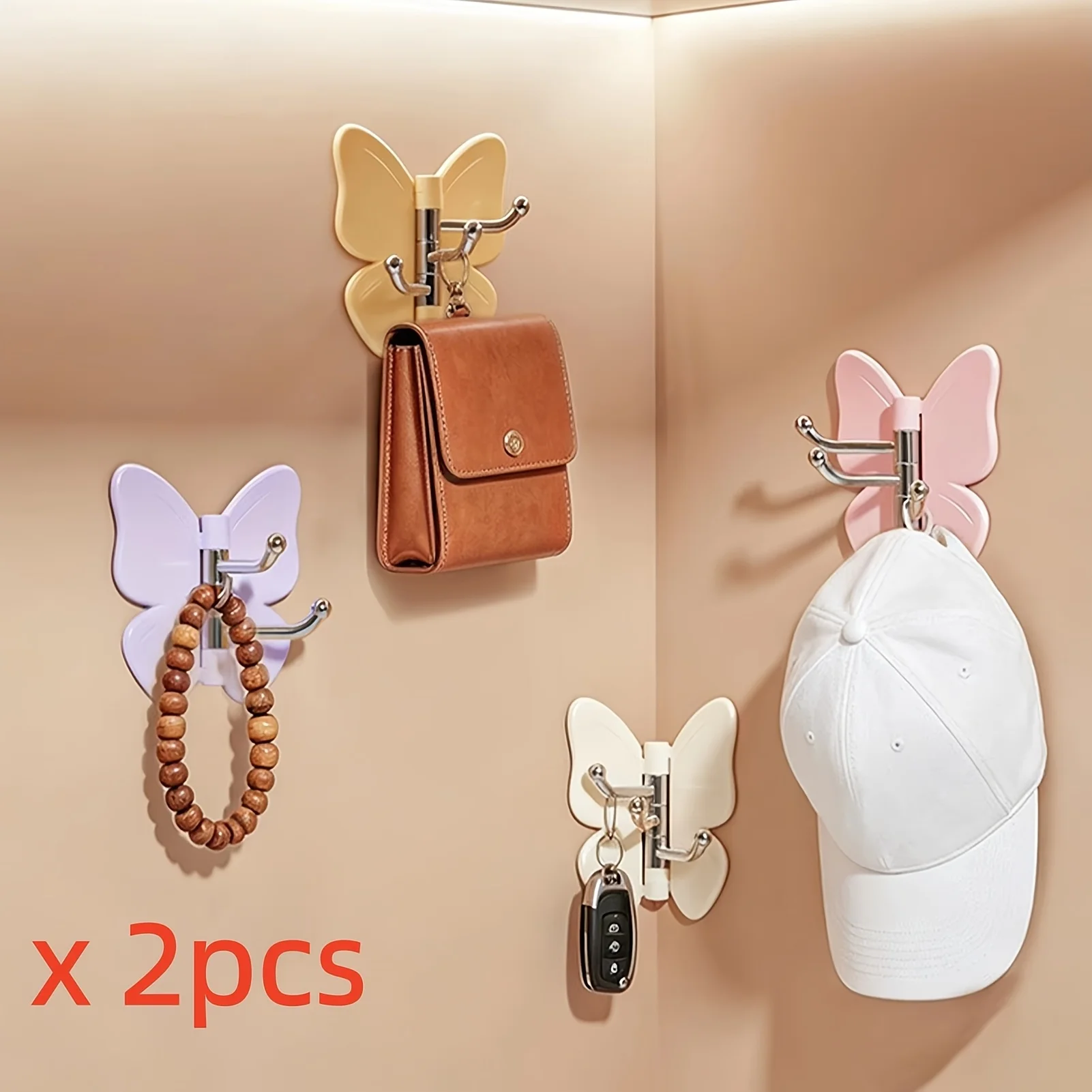 2pcs/pack Random Color foldable butterfly shaped hook, key storage wall hook