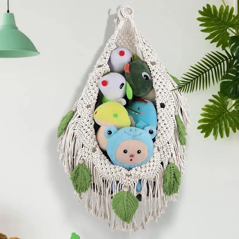 Toy Hammock Stuffed Animal Storage Net Cute Plushie Stuff Animal Holder Kid Toys Storage Organizer Corner Hanging Cotton Net Bag