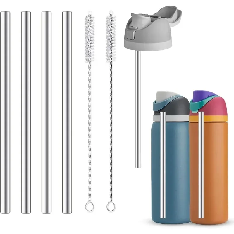 4 Pack Reusable Stainless Steel Straw Replacements for Owala 24oz 32oz Water Bottles, Includes 2 Straw Cleaning Brushes