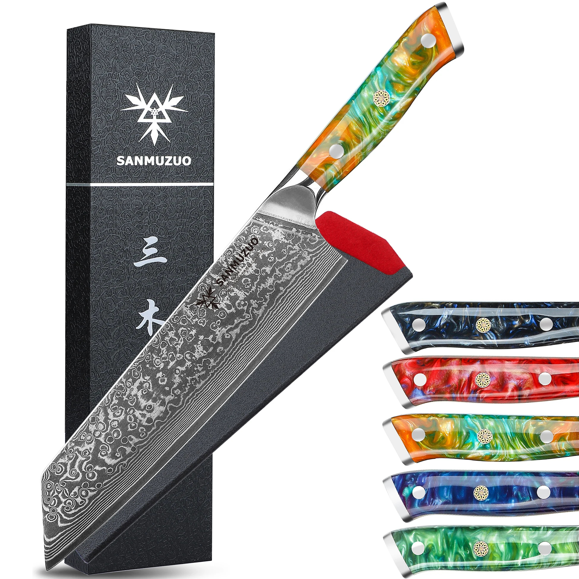 

SANMUZUO 8.5 inch Kiritsuke Kitchen Chef Knife - 67 Layers Damascus Steel & Resin Handle - Xuan Series