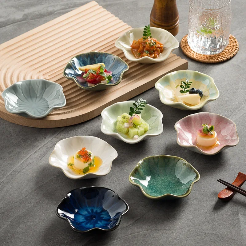 Japanese Ceramic Retro Kiln Glaze Mini Dipping Plate for Sushi Sashimi Soy Sauce BBQ Home Desktop Snack Dish New