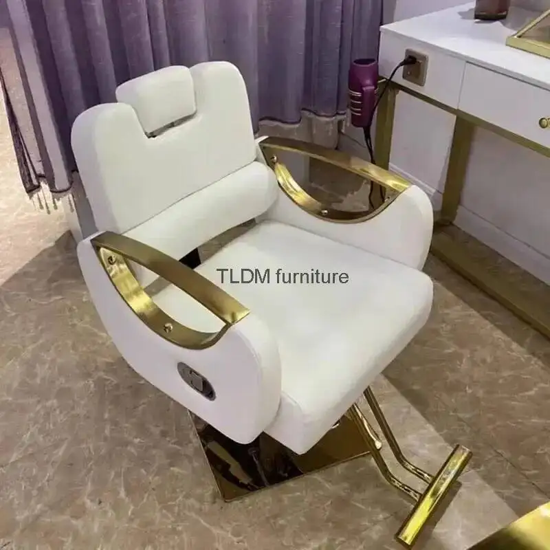 كرسي جلدي فاخر حديث لصالون الحلاقة كرسي صالون دوار قابل للاستلقاء ساق هيدروليكية سيلا دي باربيرو أثاث تجاري #3