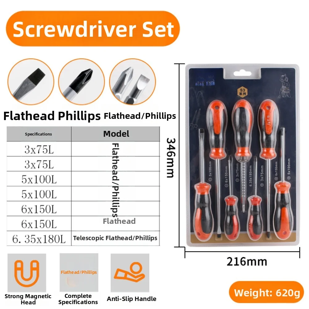 Magnetic Screwdriver Set Dual Ended Alloy Steel Non Slip Handle For Home Repair DIY Tools Kit Orange Color Multi Size