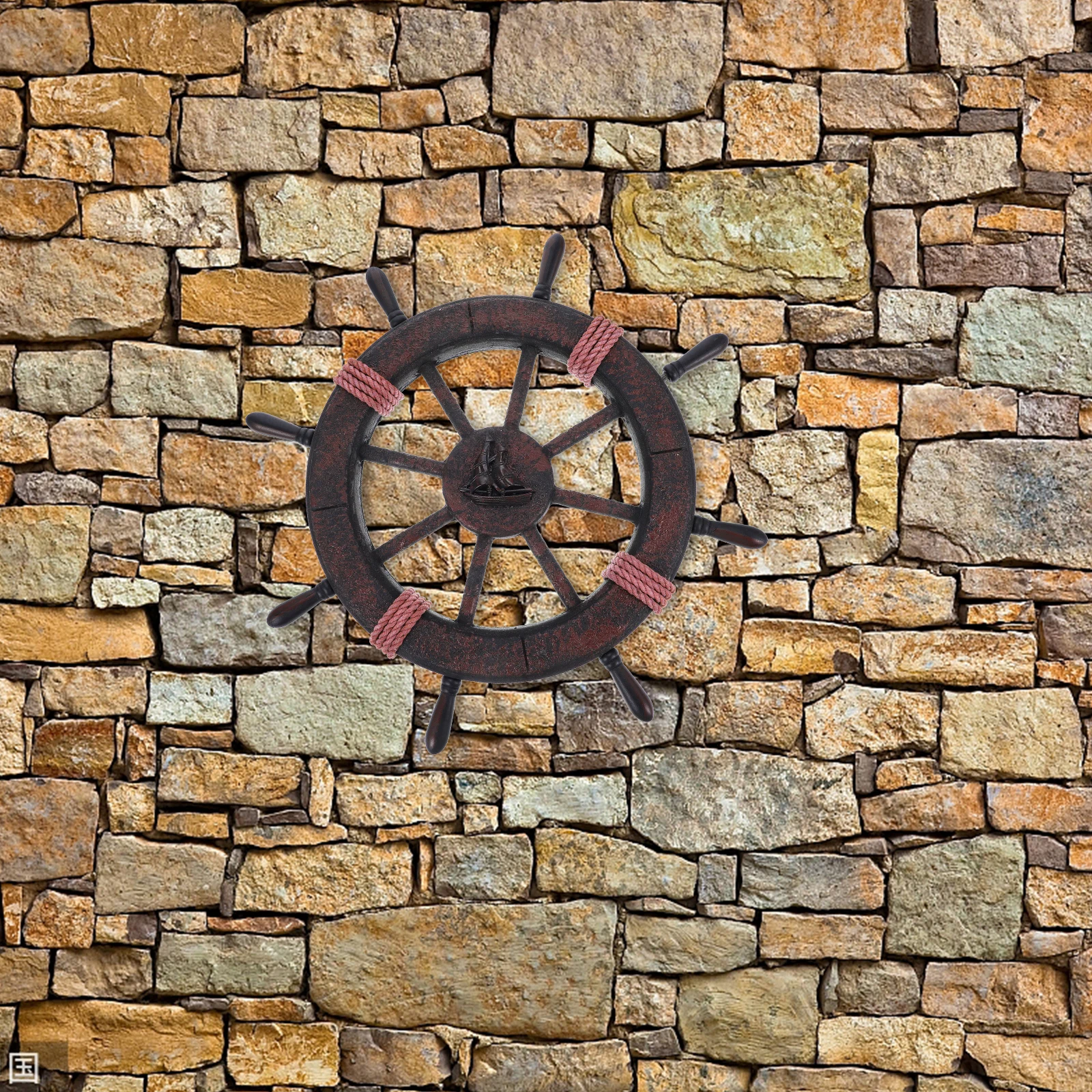 

Nautical Ship Wheel Wall Art Wooden Rudder Wall Hanging Ornament Mediterranean Style Home Decoration Bedroom Living Room Office