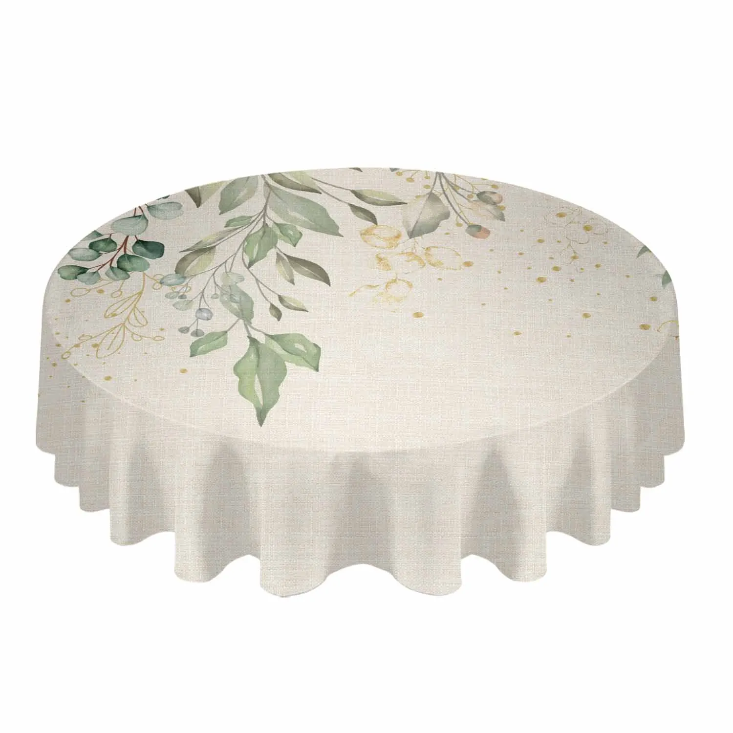 Eucalyptus Leaf Flower Waterproof Tablecloth Tea Table Decoration Round Table Cover For Kitchen Wedding Home