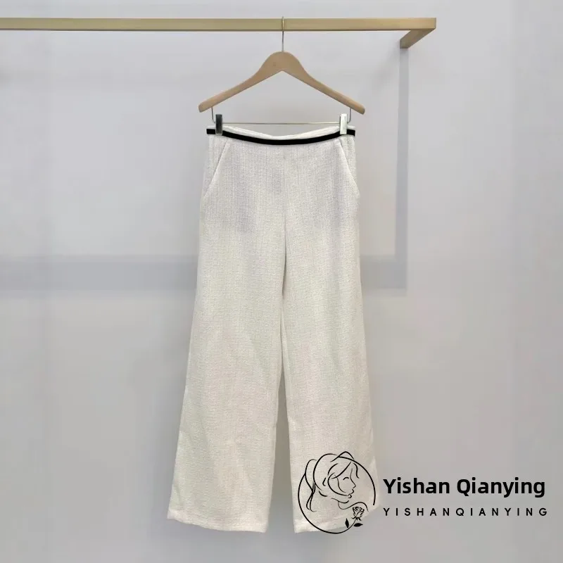   M 2025 Inizio autunno Nuovo colore semplice Blo Tweed Pantaloni a gamba dritta Pantaloni lunghi casual per donna a vita alta