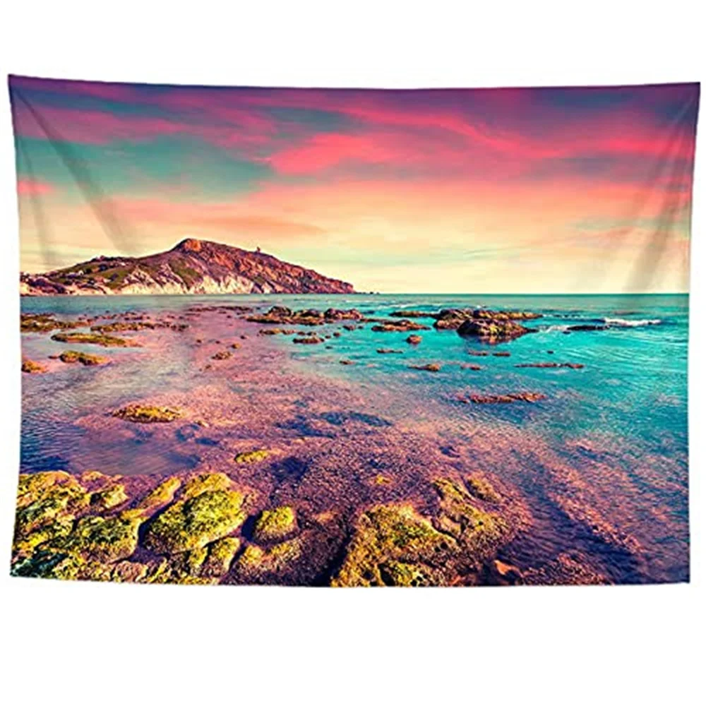 

Boho Decoration Pink Flower Tapestry Wall Tapestry Park Flowers Mountain Lake Nature Landscape For Living Room Bedroom