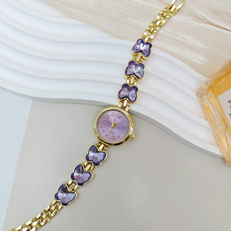 

Новые женские часы с пшеничным ремешком, кварцевые часы с фиолетовым лепестком, студенческий браслет, наручные часы Relojes Para Mujer