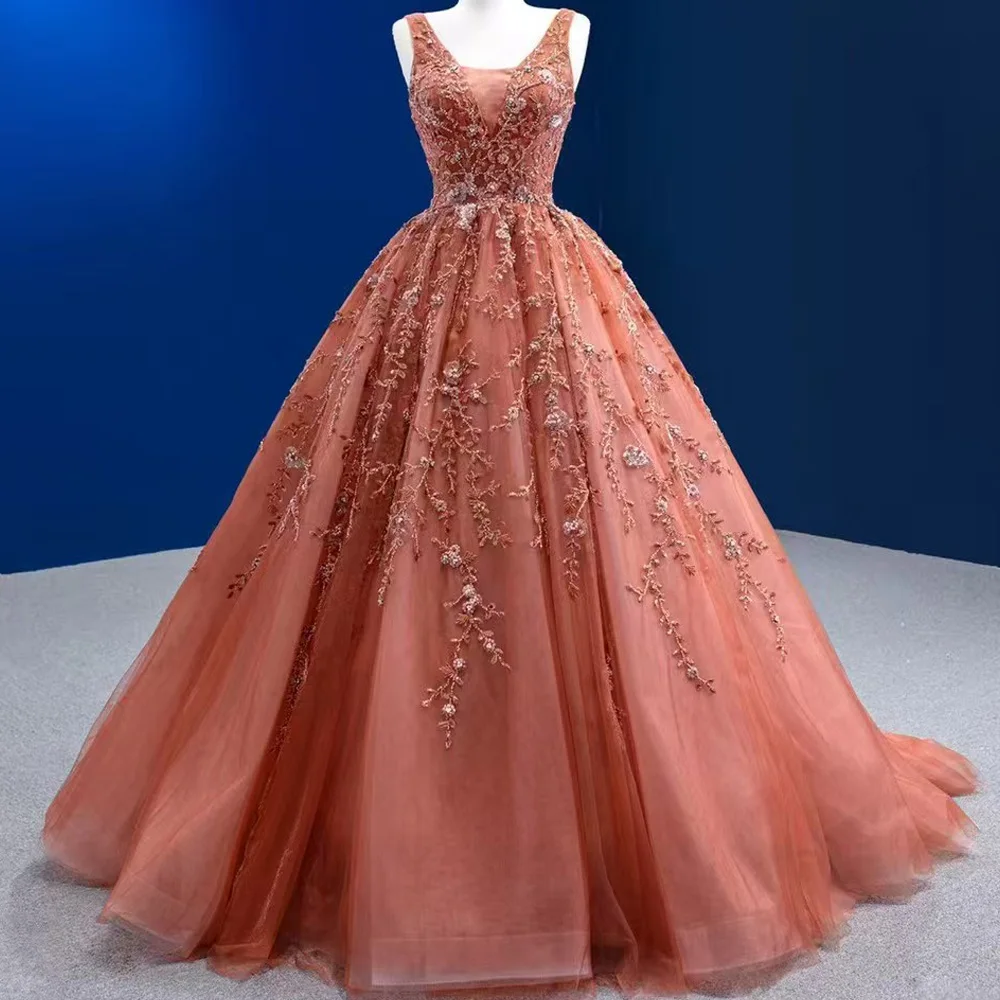 

Элегантное вечернее платье без рукавов с V-образным вырезом, шнуровкой на спине и вышивкой пайетками, с возможностью индивидуального заказа, 2026