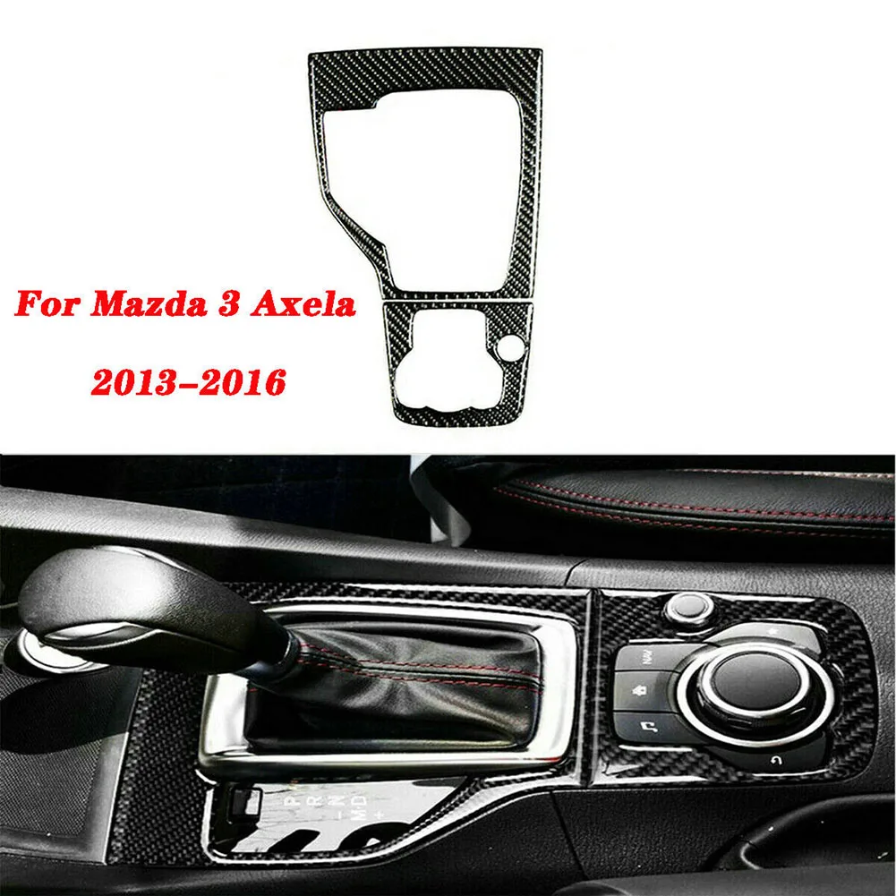 2PC Carbon Fiber Car Gear Shift Panel Frame Cover Trim Fit For Mazda 3 Axela 2013 2014 2015 2016 Replacements Accessories Black