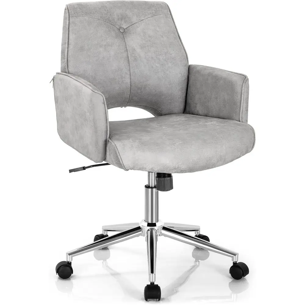

Ergonomic Home Oice Chair, Height-Adjustable Leather-Like Computer Desk Chair w/Rolling Casters & Armrests, Upholstered -Back