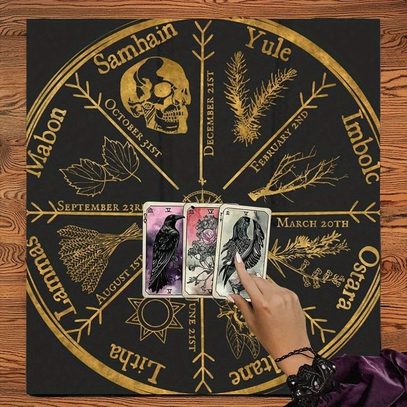 1pc Celtic Wheel of the Year Tablecloth, Mystic Altar Cloth with Seasonal Symbols for Divination, Rituals & Themed Parties