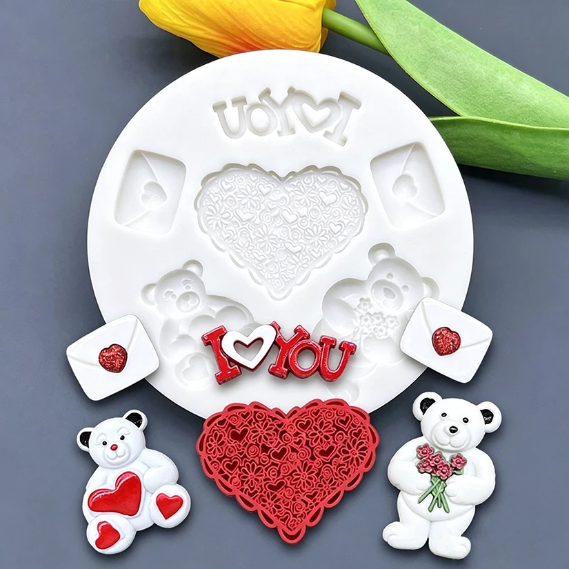 LIEBE Herz Bär Umarmungen Valentinstag Silikon Kuchen Backform Sugarcraft Schokolade Cupcake Fondant Kuchen Dekorieren Werkzeuge – Detail 2