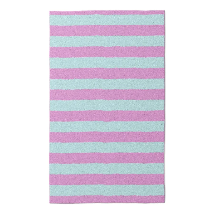 Tufted Pink and Light Purple Stripe Washable Area Rug 3' x 5'