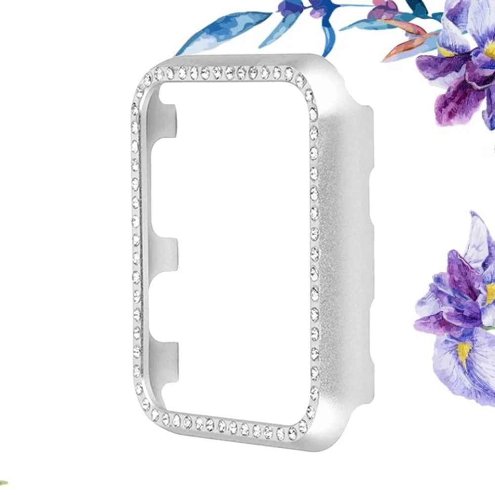 Square Diamond Metal Frame Protective Case Aluminium Alloy Cover Shell Bumper for Watch 38mm (Silver)